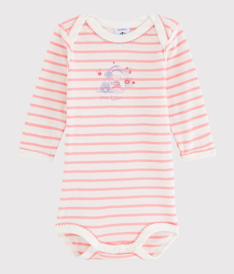 Lang&auml;rmeliger Baby-Body M&auml;dchen weiss/rosa