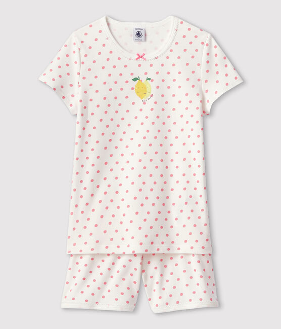 Kinder-Kurzpyjama aus Baumwolle mit rosafarbenem Polka-Dot-Muster für Mädchen weiss MARSHMALLOW/rosa GRETEL