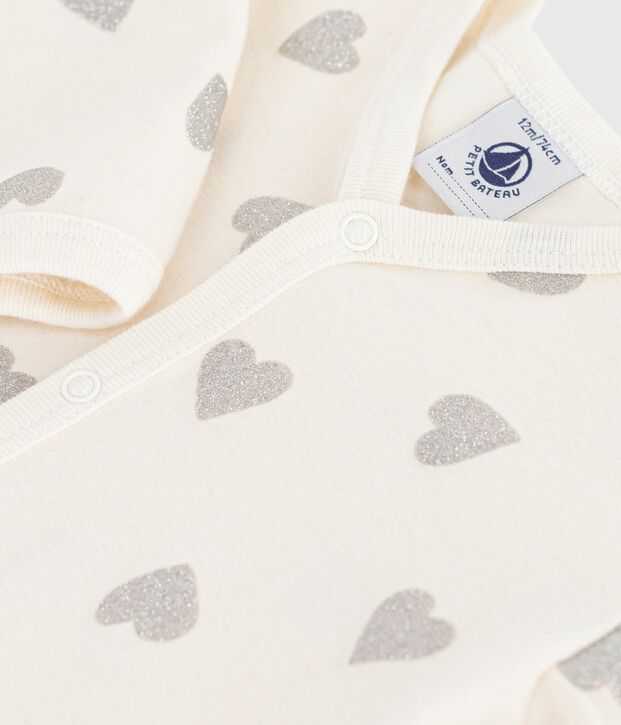 Strampler ohne F&uuml;&szlig;chen aus bedruckter Baumwolle naturfarben/grau