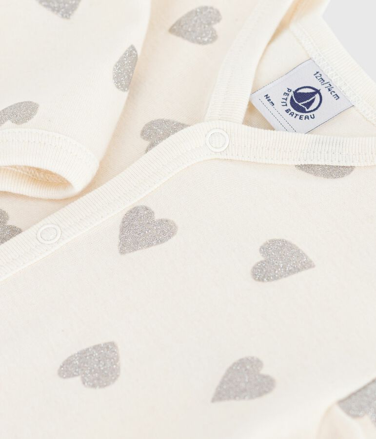 Strampler ohne F&uuml;&szlig;chen aus bedruckter Baumwolle naturfarben/grau