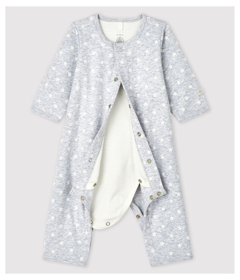 Fu&szlig;loser Baby-Bodyjama aus Bio-Baumwolle grau/weiss