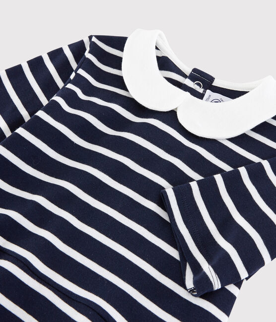 Kurzärmeliges Kinder-Kleid aus Baumwolle für Mädchen blau SMOKING/weiss MARSHMALLOW
