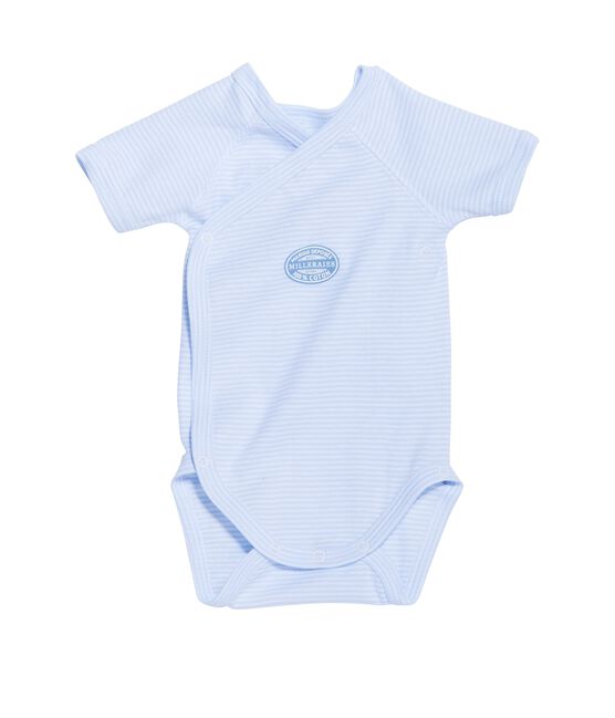 Wickelbody für Jungen, Kurzarm, geringelt blau FRAICHEUR/weiss ECUME