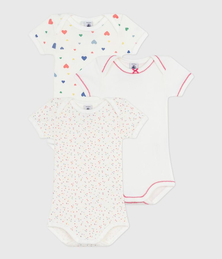 Set kurz&auml;rmeliger Baby-Bodys aus Baumwolle mit Herzmotiv vielfarbig