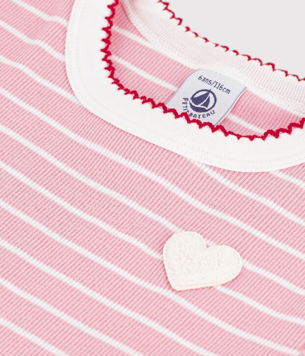 Kurz&auml;rmeliges Kinder-Kleid aus Baumwolle mit Streifen rosa/weiss