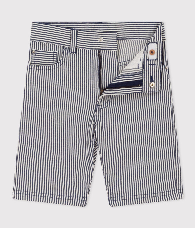 Kinder-Bermudashorts aus Baumwollcanvas f&uuml;r Jungen blau MEDIEVAL/weiss MARSHMALLOW