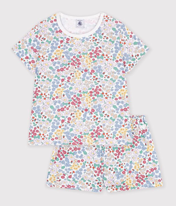 Kinder-Kurzpyjama aus Baumwolle mit Blumenmotiv weiss/vielfarbig