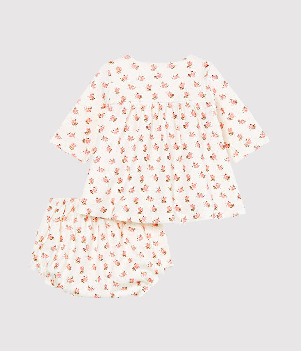 Baby-Kleid und -Bloomer f&uuml;r M&auml;dchen weiss/vielfarbig