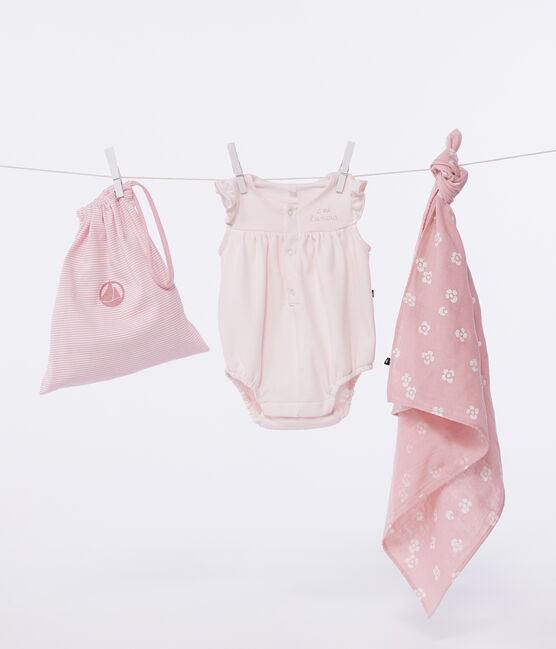 2-teiliges Newborn-Set mit Strampler und Wickeltuch rosa FLEUR