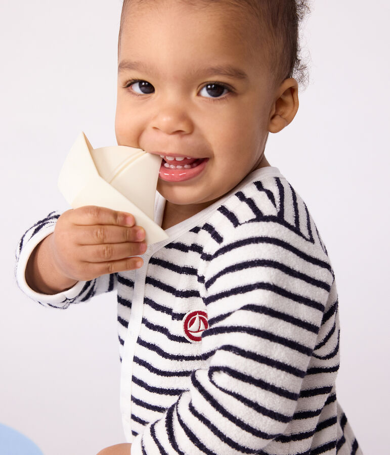 Strampler ohne F&uuml;&szlig;chen aus Baumwolle mit Streifen naturfarben/blau