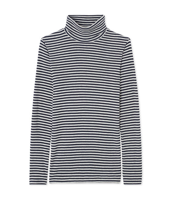 Damen-Unterziehpullover mit Colette-Streifenmuster blau SMOKING/grau BELUGA
