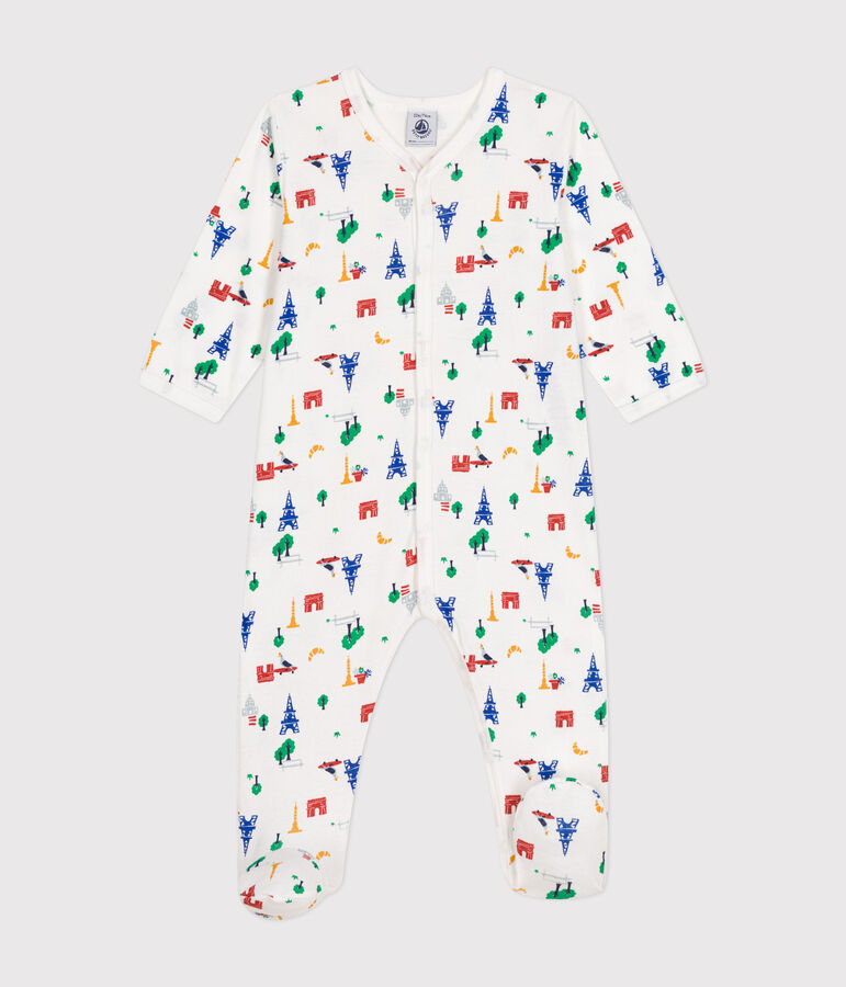 Baby-Pyjama aus Baumwolle mit Paris-Printmotiv weiss/vielfarbig