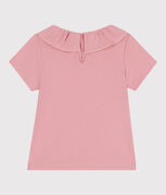 Kurzärmeliges Kinder T-Shirt aus einfarbiger Baumwolle mit Kragen rosa CHARME