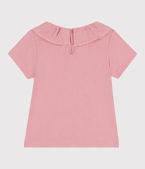 Kurzärmeliges Kinder T-Shirt aus einfarbiger Baumwolle mit Kragen rosa CHARME