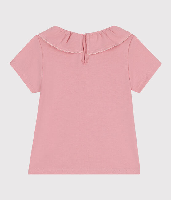 Kurzärmeliges Kinder T-Shirt aus einfarbiger Baumwolle mit Kragen rosa CHARME
