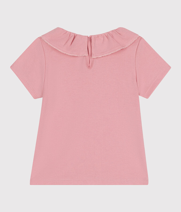 Kurz&auml;rmeliges Kinder T-Shirt aus einfarbiger Baumwolle mit Kragen rosa CHARME