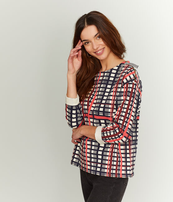 Kariertes Shirt für Damen beige COQUILLE/weiss MULTICO