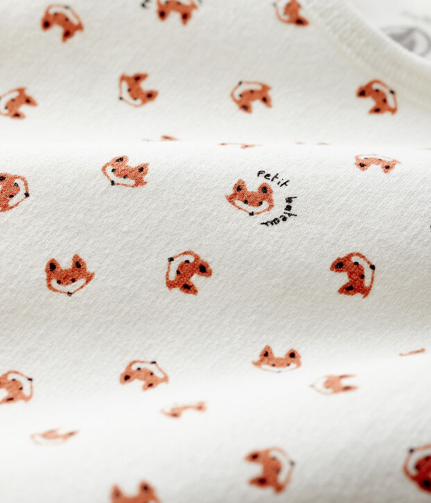 Baby-Strampler aus Molton mit Fuchsmotiv weiss/vielfarbig