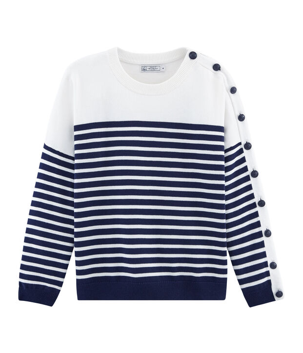 Damenpullover blau/weiss