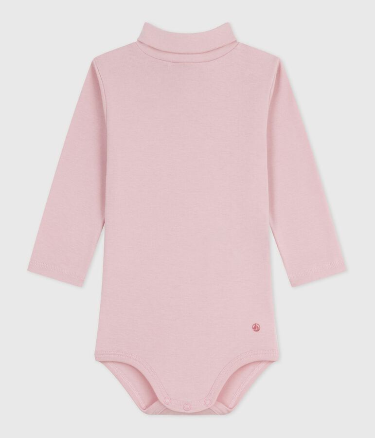 Baby-Body mit Rollkragen aus einfarbiger Baumwolle rosa JOLI