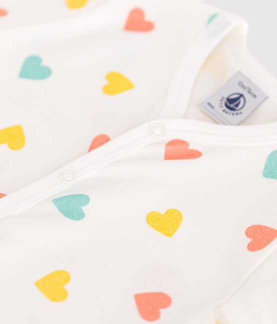 Baby-Kurzoverall aus Baumwolle mit Herzen weiss MARSHMALLOW/weiss MULTICO