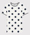 Damen-T-Shirt aus Baumwolle mit Rundhalsausschnitt und modischem Punktmuster weiss MARSHMALLOW/blau MEDIEVAL