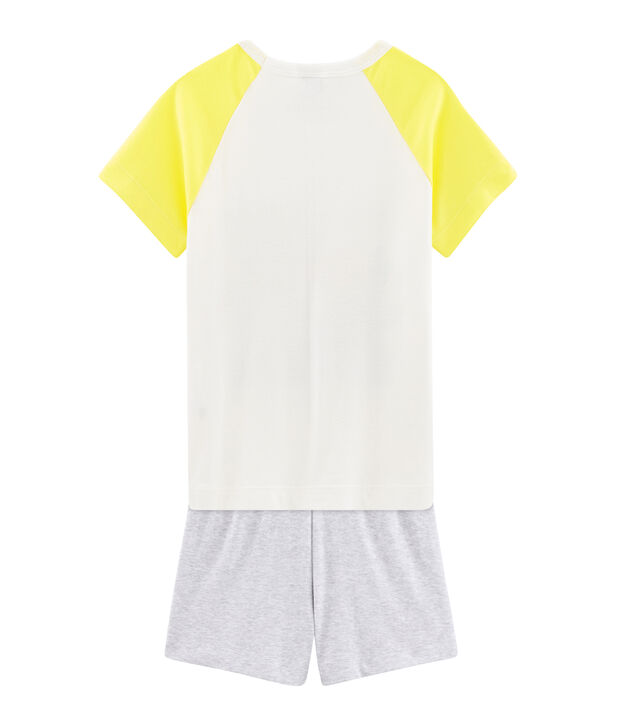 Rippstrick-Kurzpyjama f&uuml;r kleine Jungen weiss/vielfarbig