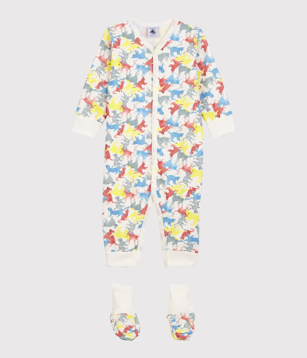 Baby-Nacht-Set aus Molton mit buntem K&auml;tzchen-Motiv weiss/vielfarbig