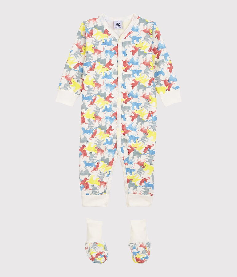 Baby-Nacht-Set aus Molton mit buntem K&auml;tzchen-Motiv weiss/vielfarbig