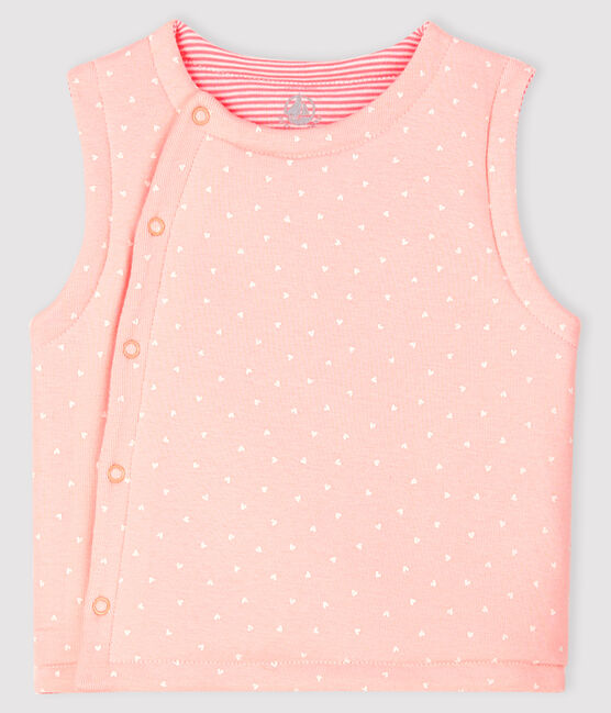 Ärmellose, wendbare Baby-Jacke aus wattiertem Rippstrick für Mädchen rosa MINOIS/weiss MARSHMALLOW