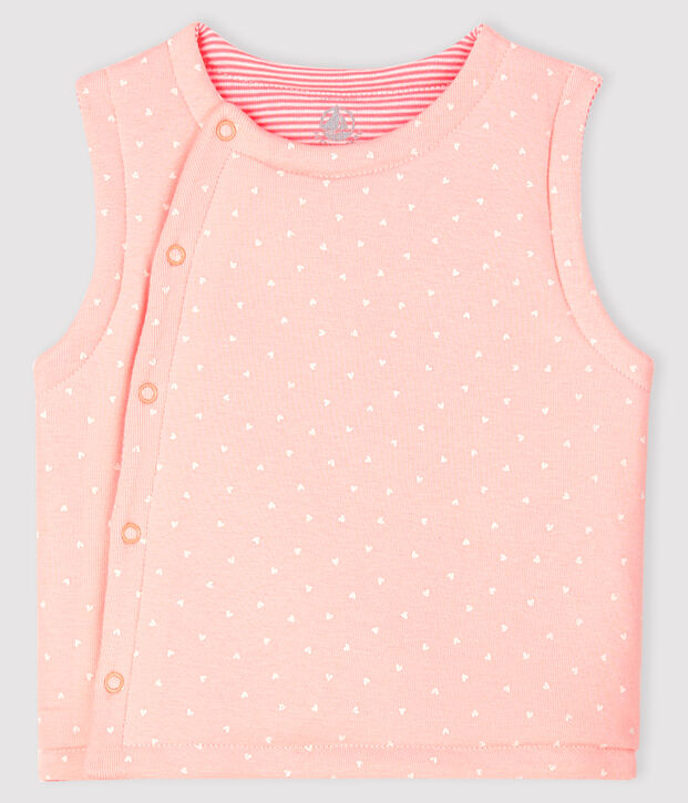 &Auml;rmellose, wendbare Baby-Jacke aus wattiertem Rippstrick f&uuml;r M&auml;dchen rosa/weiss