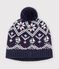 Baby-M&uuml;tze aus Woll- und Baumwoll-Jacquard mit Fleece-Futter blau/naturfarben/rot