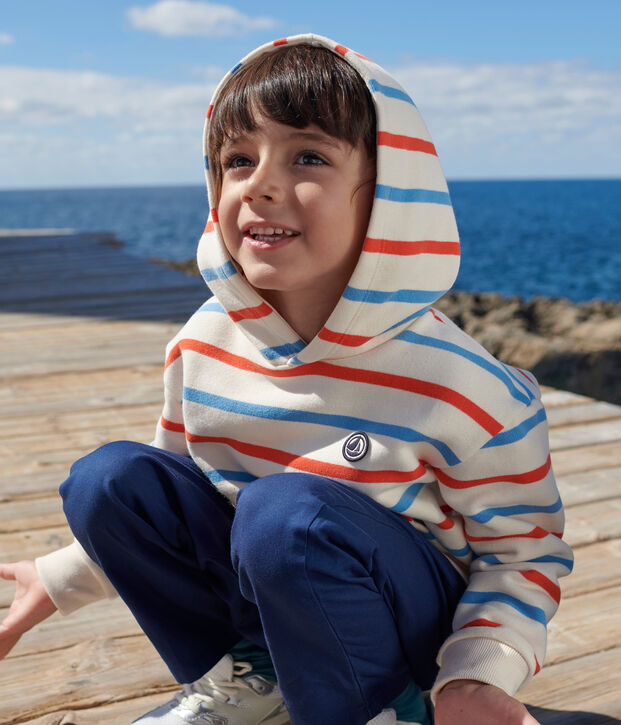 Kinder Unisex-Kapuzensweatshirt aus Baumwolle mit Streifen naturfarben/vielfarbig