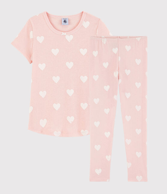 Kinderpyjama aus Bio-Baumwolle mit Herzmotiv für Mädchen rosa MINOIS/weiss ECUME