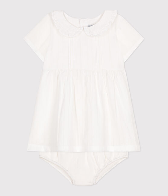 Weißes Baby-Kleid und Bloomer aus Baumwolle mit Lochstickereien weiss ECUME