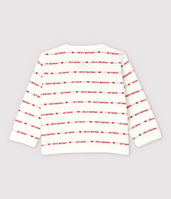 Petit Bateau Baby-Cardigan aus Bio-Baumwoll-Jacquard mit "Je t'aime"-Schriftzug weiss MARSHMALLOW/rot TERKUIT