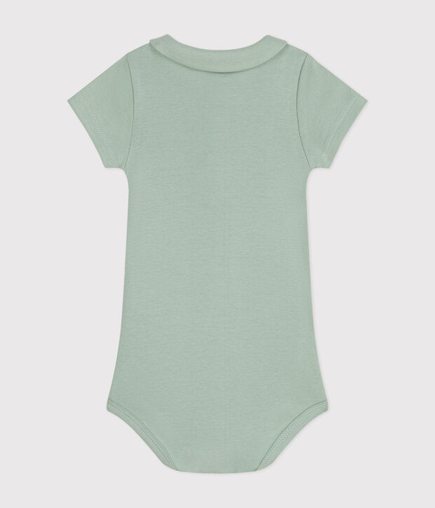 Kurz&auml;rmeliger Baby-Body mit Bubikragen aus Baumwolle gr&uuml;n