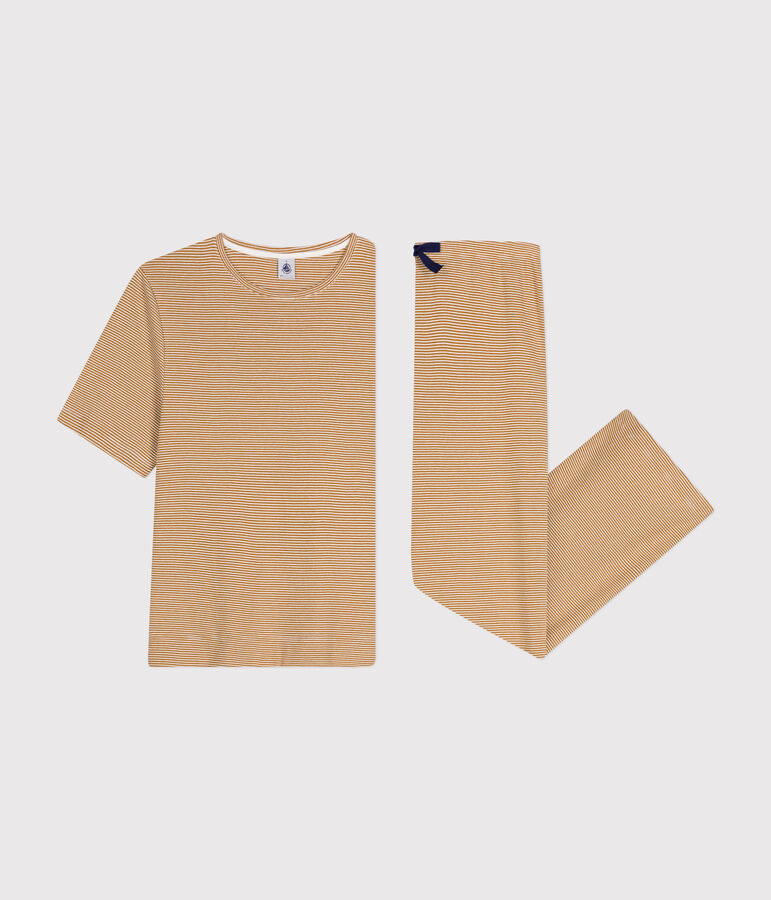 Damen-Pyjama aus gestreifter Baumwolle braun/weiss