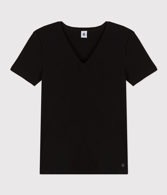 Kurzärmeliges Damen-T-Shirt L'ICONIQUE aus einfarbigem Rippstrick schwarz BLACK