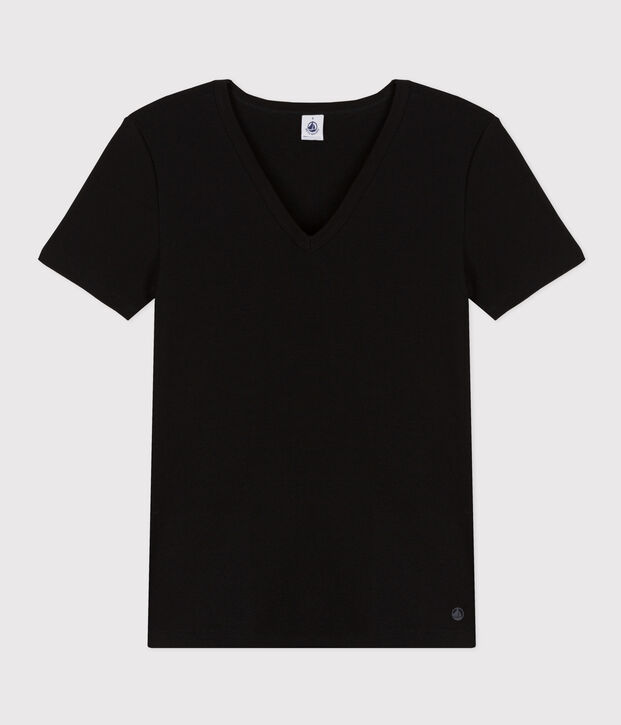 Kurz&auml;rmeliges Damen-T-Shirt L'ICONIQUE aus einfarbigem Rippstrick schwarz