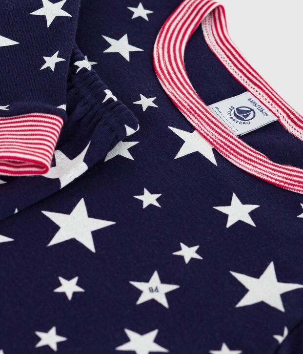 Baumwollpyjama f&uuml;r Kinder mit Sternenmuster, sehr figurbetont blau/weiss