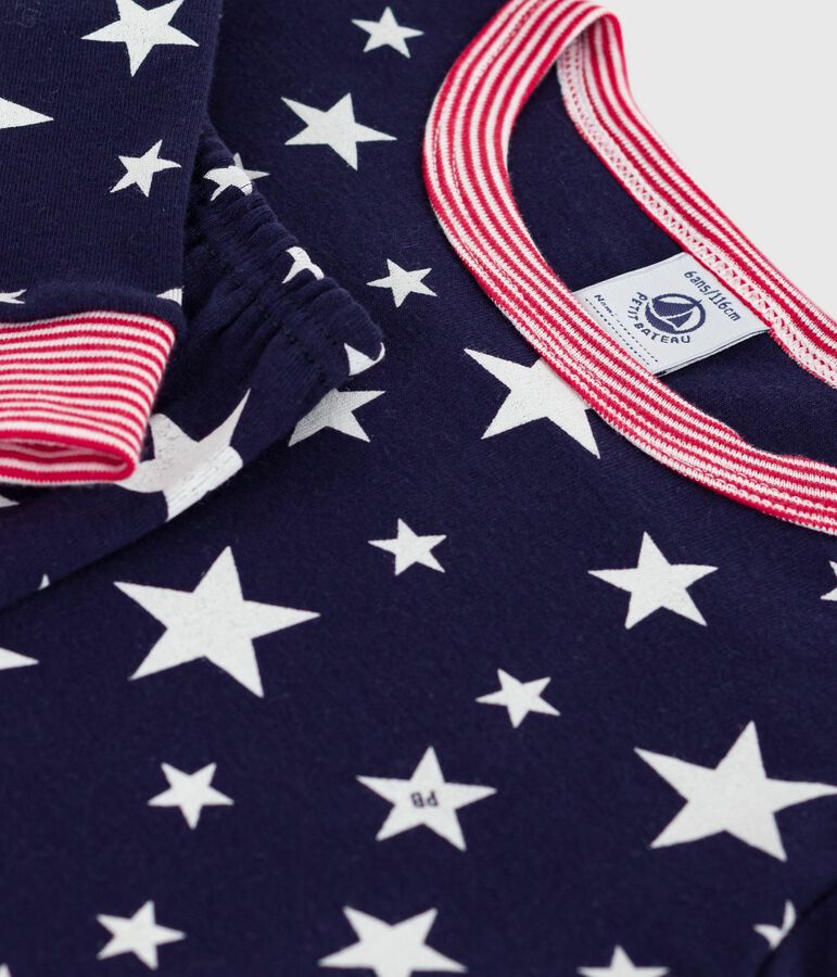 Baumwollpyjama f&uuml;r Kinder mit Sternenmuster, sehr figurbetont blau/weiss