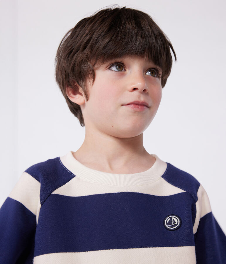 Kinder Unisex-Sweatshirt aus gestreifter Baumwolle blau/naturfarben