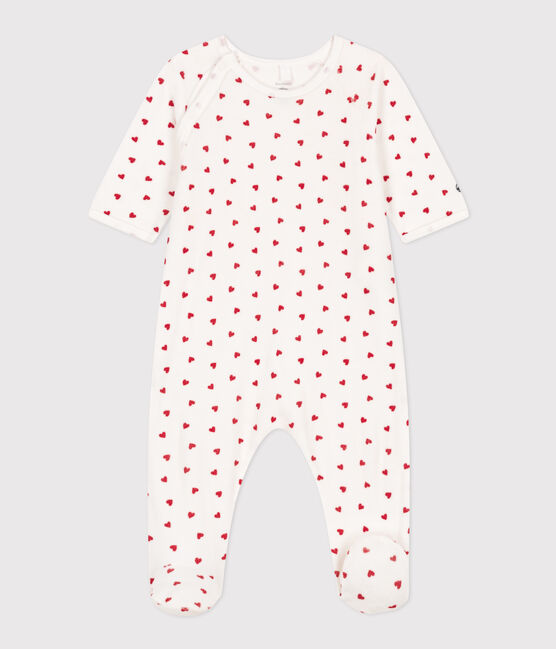 Baby-Pyjama aus Samt, mit Herzmotiv weiss MARSHMALLOW/rot TERKUIT