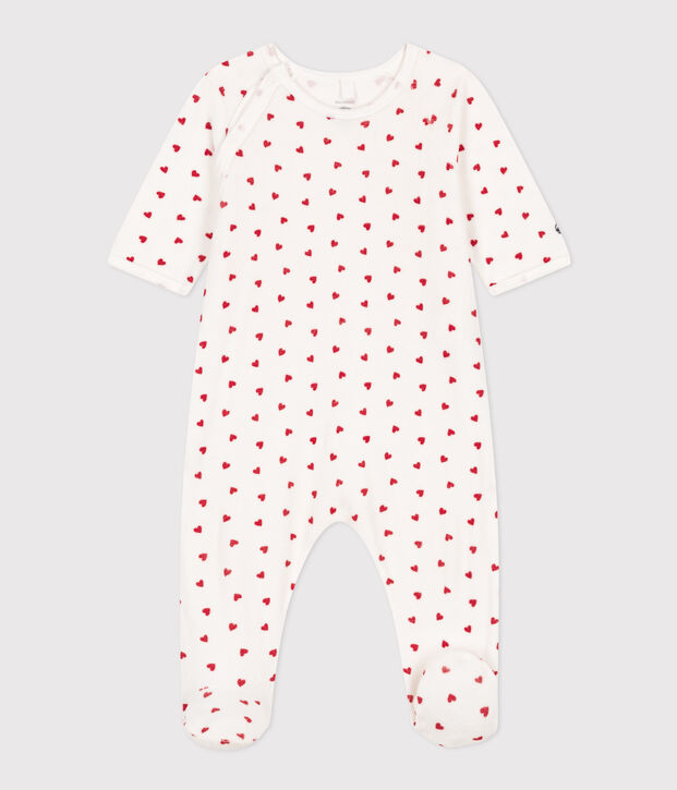 Baby-Pyjama aus Samt, mit Herzmotiv weiss/rot