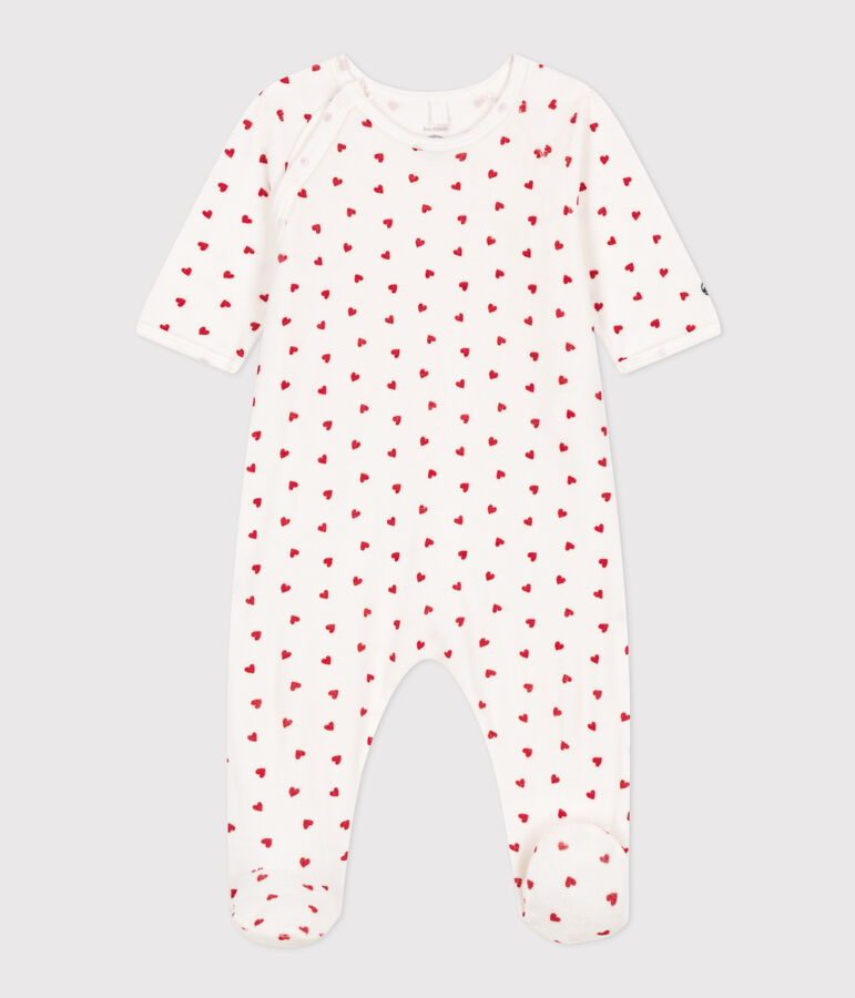Baby-Pyjama aus Samt, mit Herzmotiv weiss/rot