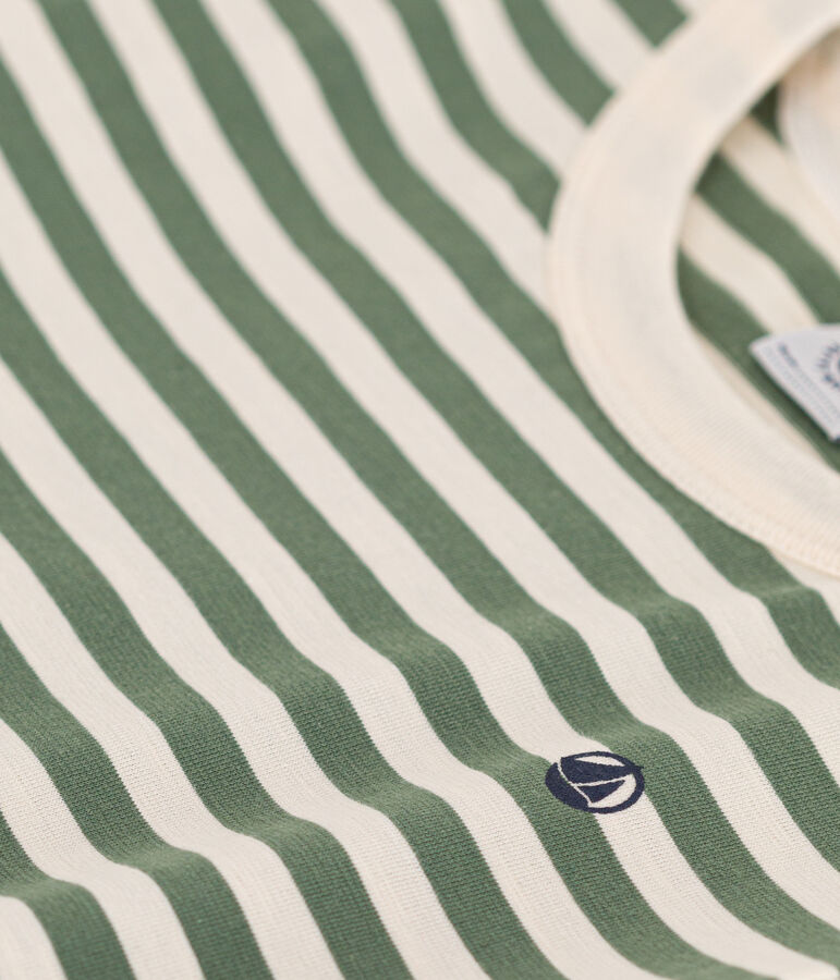 Gestreiftes Jungen-T-Shirt aus leichtem Jerseystoff gr&uuml;n/naturfarben