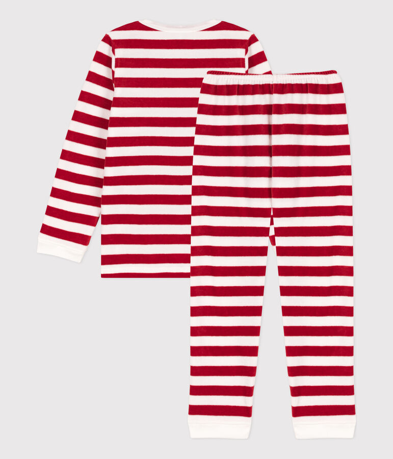 Kinderpyjama aus Nicki mit Streifen rot/weiss