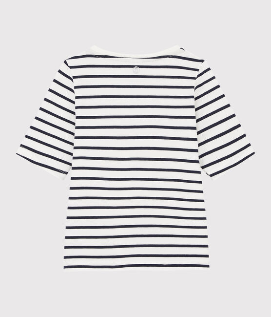 Gestreiftes Kinder-T-Shirt für Mädchen weiss MARSHMALLOW/blau SMOKING