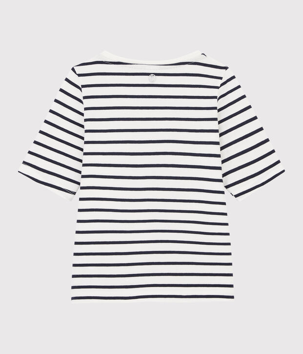 Gestreiftes Kinder-T-Shirt f&uuml;r M&auml;dchen weiss/blau